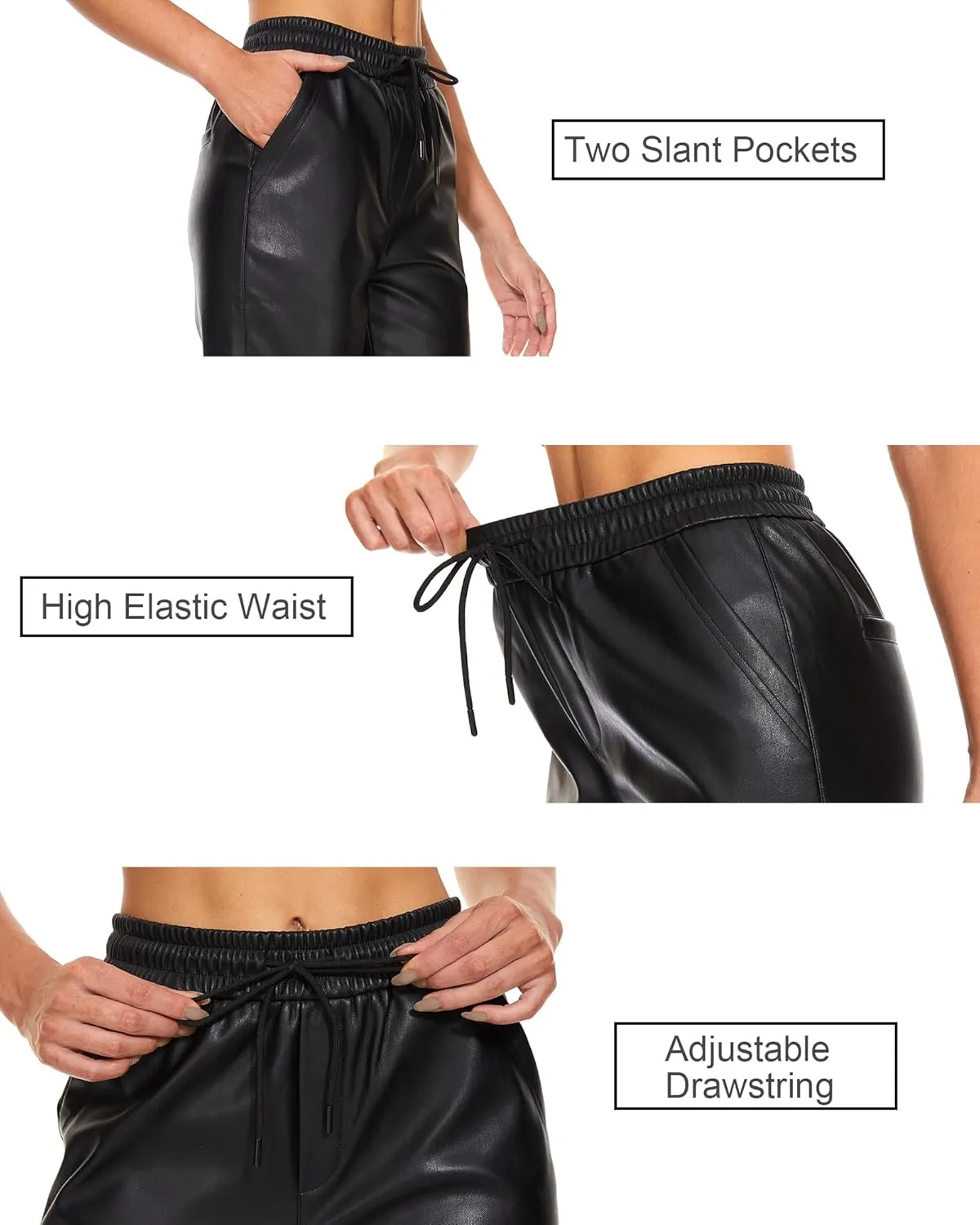 Ginasy Faux Leather Pants for Women High Waist Pleather Jogger Pants Straight Leg Trousers with Pockets