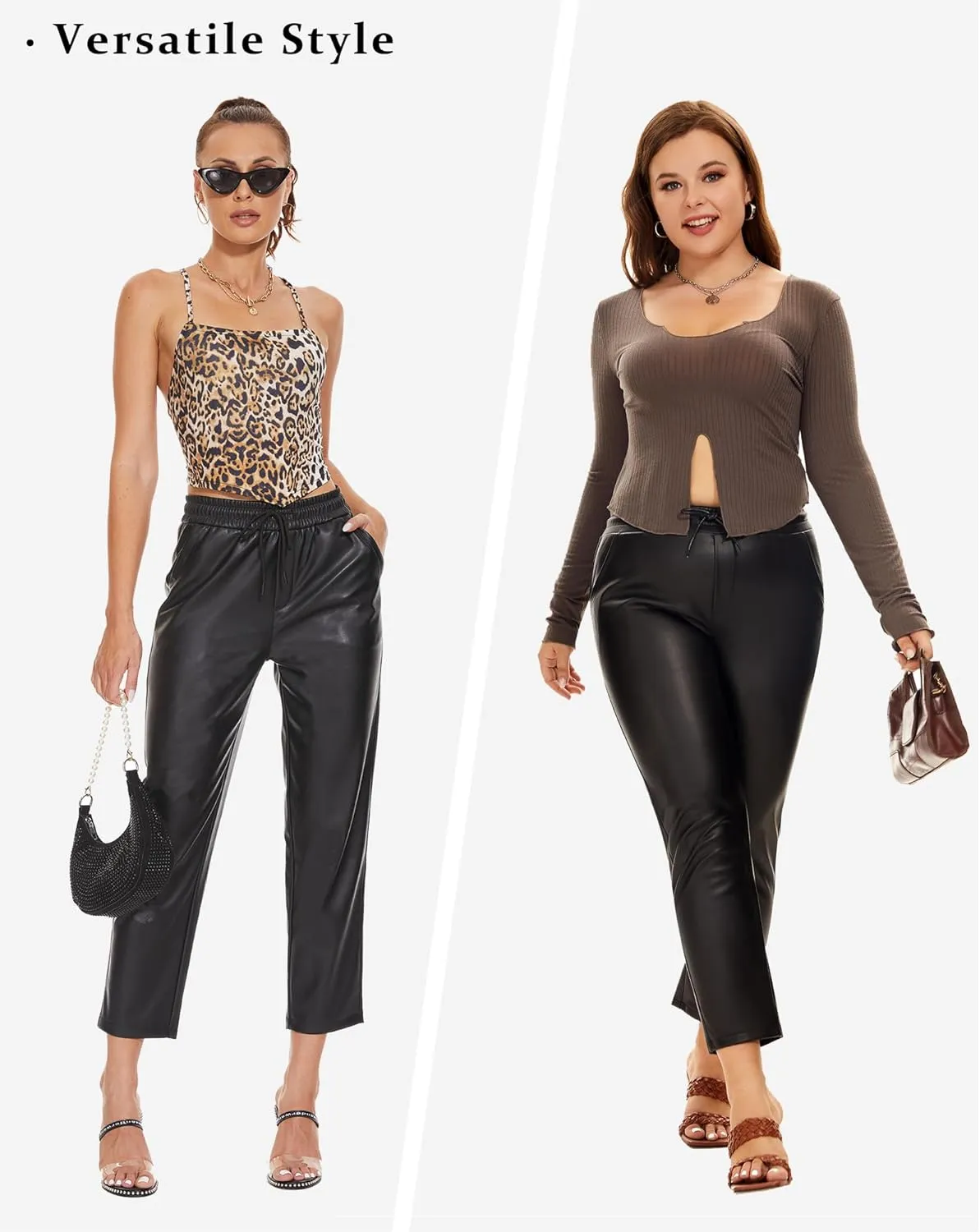 Ginasy Faux Leather Pants for Women High Waist Pleather Jogger Pants Straight Leg Trousers with Pockets