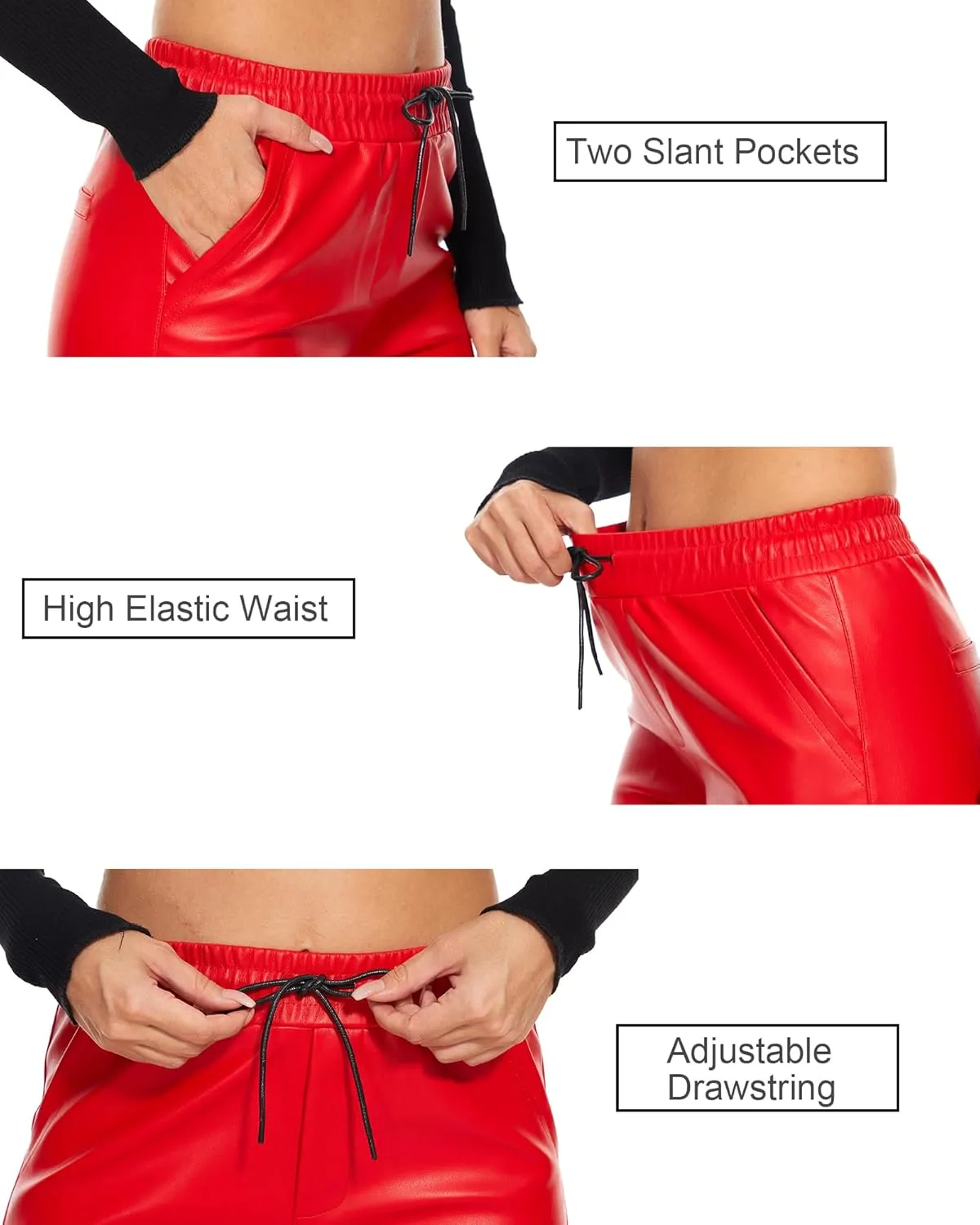 Ginasy Faux Leather Pants for Women High Waist Pleather Jogger Pants Straight Leg Trousers with Pockets