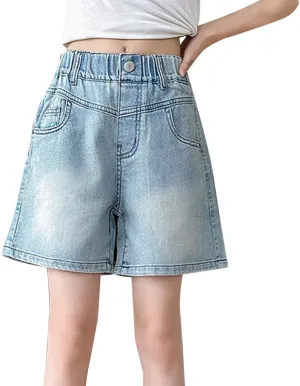 Girls Denim Shorts Vintage Wide Leg Jean Shorts High Waisted Distressed Denim Hot Pants Cute Baggy Jeans Summer Pants
