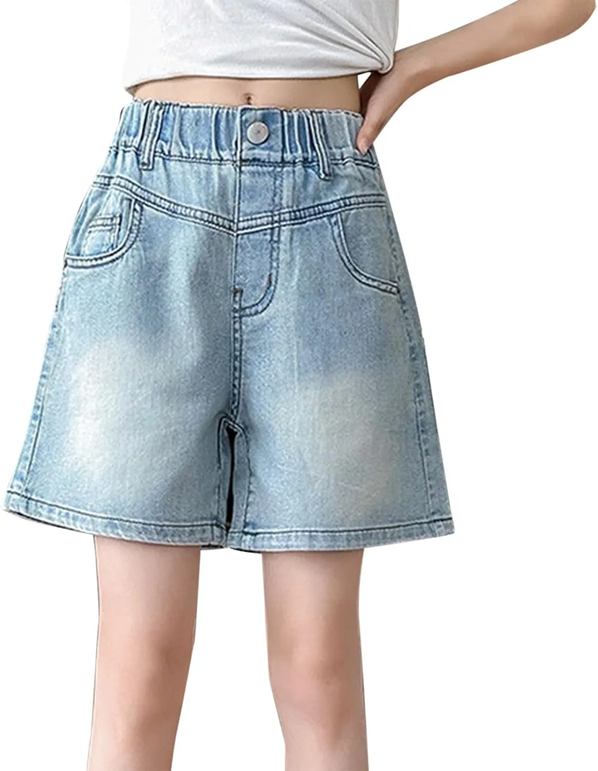 Girls Denim Shorts Vintage Wide Leg Jean Shorts High Waisted Distressed Denim Hot Pants Cute Baggy Jeans Summer Pants