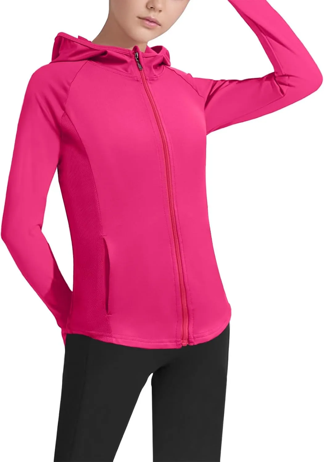 Girls Lightweight Jacket Long Sleeve Zip Up Athletic Hoodie Top UPF50  Fishing Hiking Sun Protection Outwear