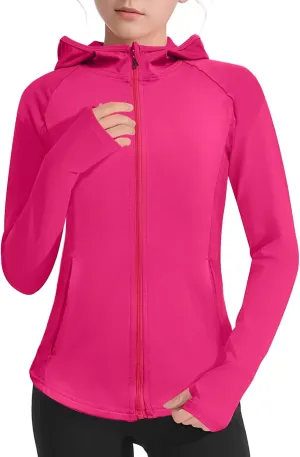 Girls Lightweight Jacket Long Sleeve Zip Up Athletic Hoodie Top UPF50  Fishing Hiking Sun Protection Outwear