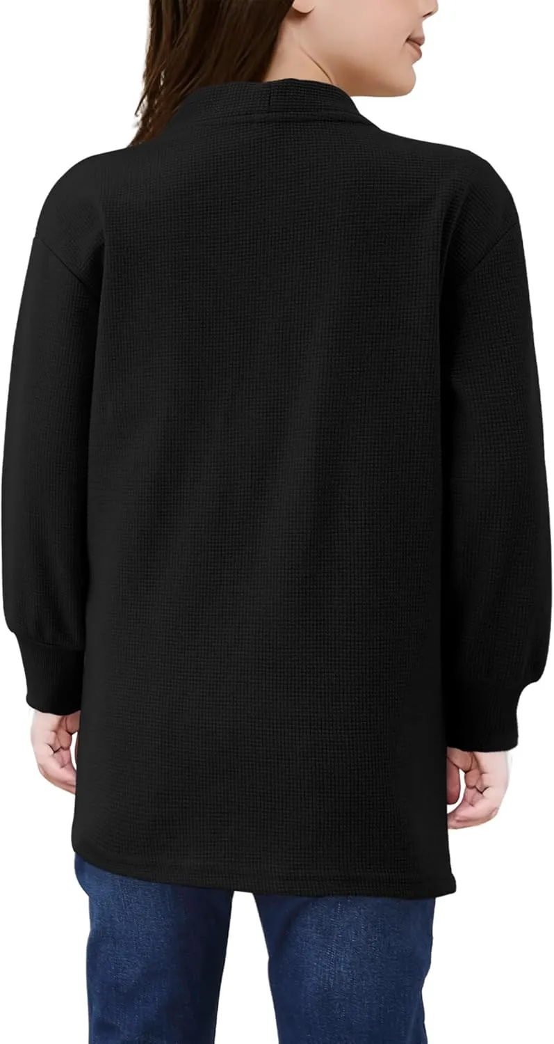 Girls Open Front Cardigan Long Sleeve Casual Fall Winter Loose Knit Sweaters Coat with Pockets