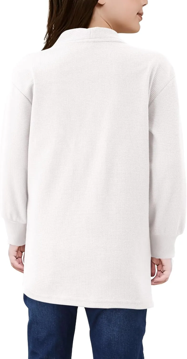Girls Open Front Cardigan Long Sleeve Casual Fall Winter Loose Knit Sweaters Coat with Pockets