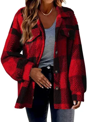 GOFULY Womens Winter Coats Casual Fuzzy Fleece Hoodies Button up Fall Sherpa Jackets Warm Plaid Cardigans Trendy Outerwear