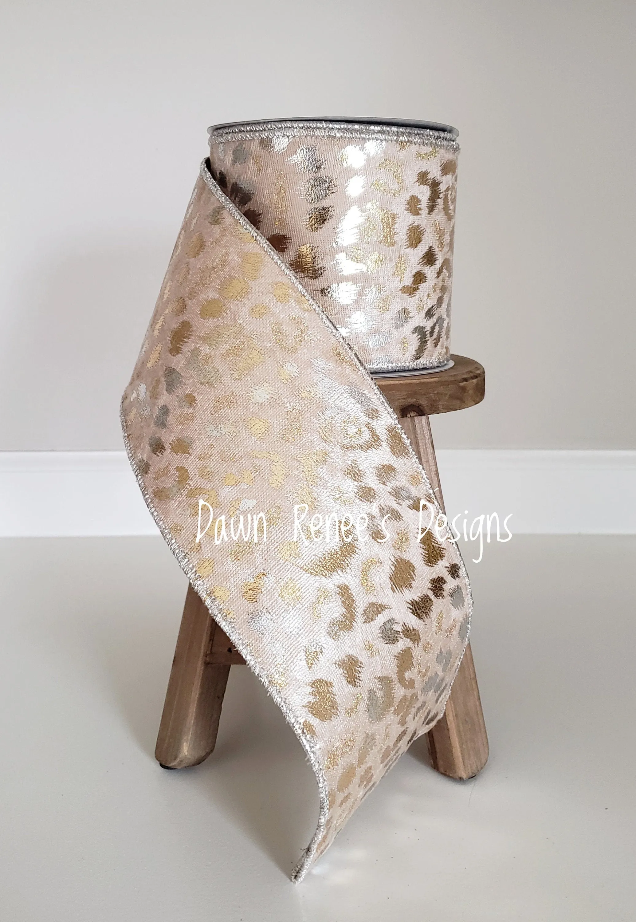 Gold Cheetah Ribbon, 4" Wired Ribbon, RGX000260