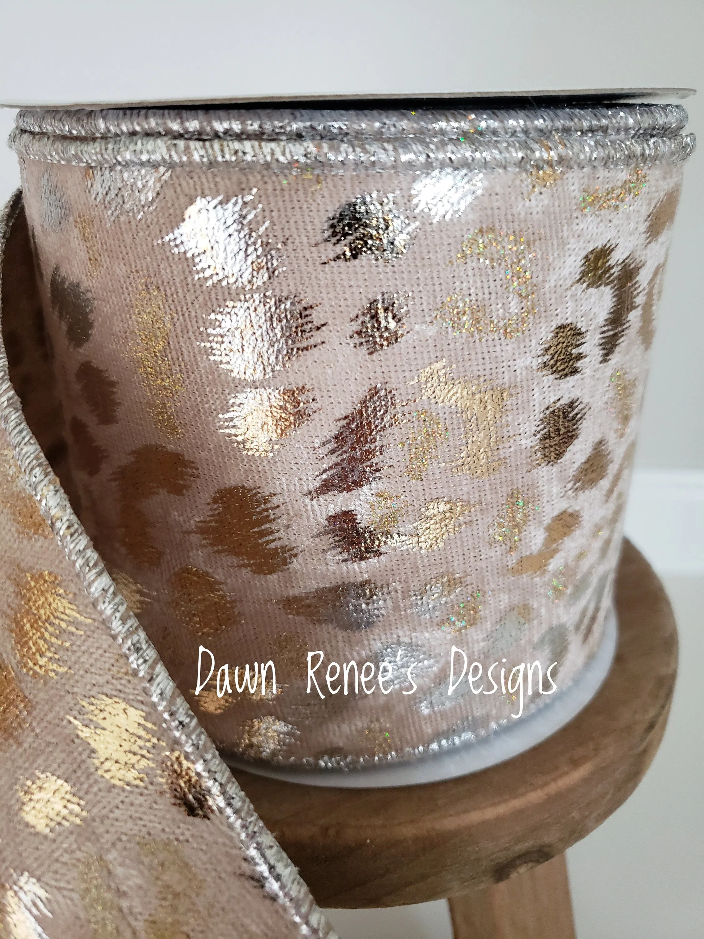 Gold Cheetah Ribbon, 4" Wired Ribbon, RGX000260