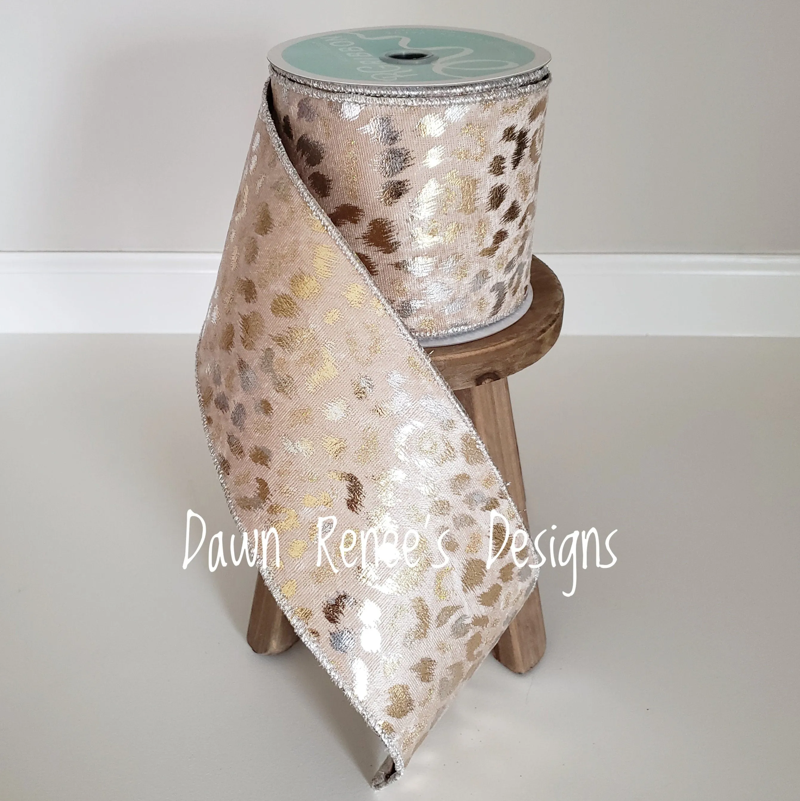 Gold Cheetah Ribbon, 4" Wired Ribbon, RGX000260
