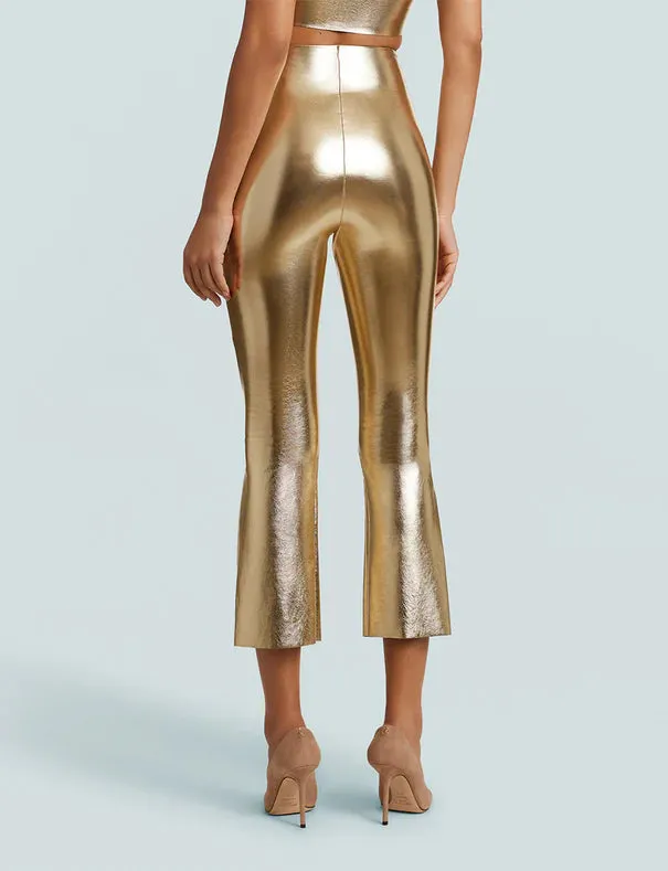 Gold Faux Leather Crop Flare