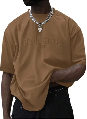 GORGLITTER Men's Oversized T Shirt Letter Graphic Short Sleeve Drop Shoulder Crewneck Tee Tops