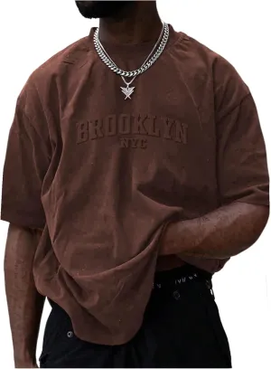 GORGLITTER Men's Oversized T Shirt Letter Graphic Short Sleeve Drop Shoulder Crewneck Tee Tops