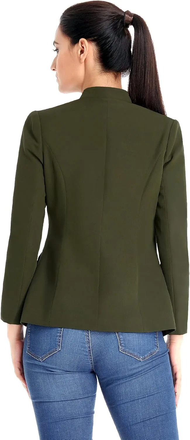 GRAPENT Women's Business Casual Buttons Pockets Open Front Blazer Suit Cardigan
