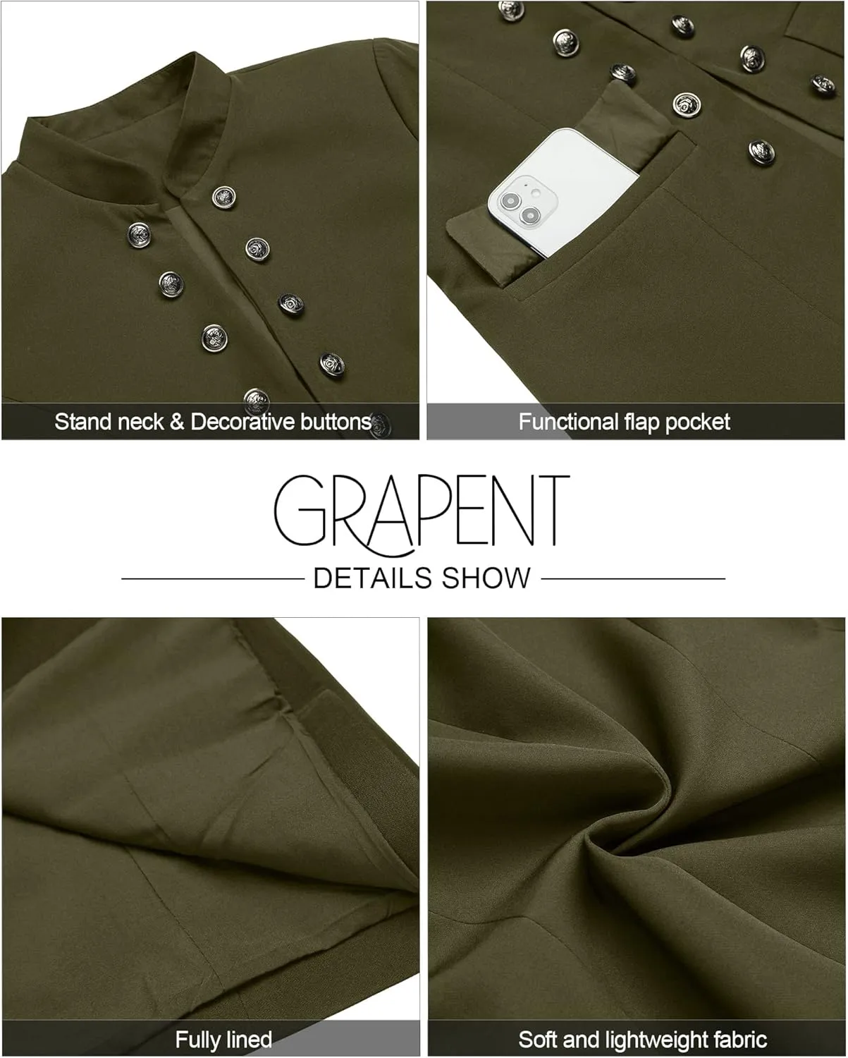 GRAPENT Women's Business Casual Buttons Pockets Open Front Blazer Suit Cardigan