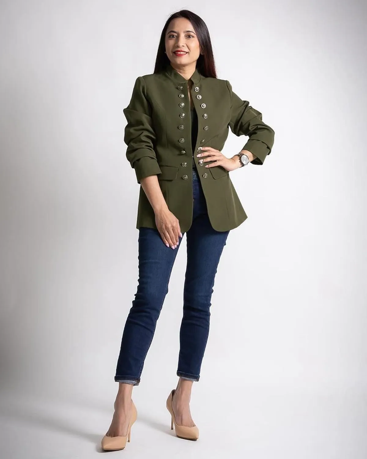 GRAPENT Women's Business Casual Buttons Pockets Open Front Blazer Suit Cardigan