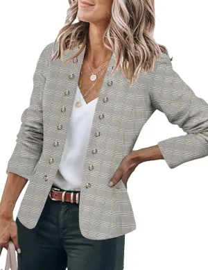 GRAPENT Women's Business Casual Buttons Pockets Open Front Blazer Suit Cardigan