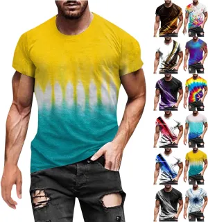 Graphic Tee Shirts for Men 2025 Fashion Short Sleeve Contrast Color Casual Shirt Loose Crewneck Beach Summer Tops