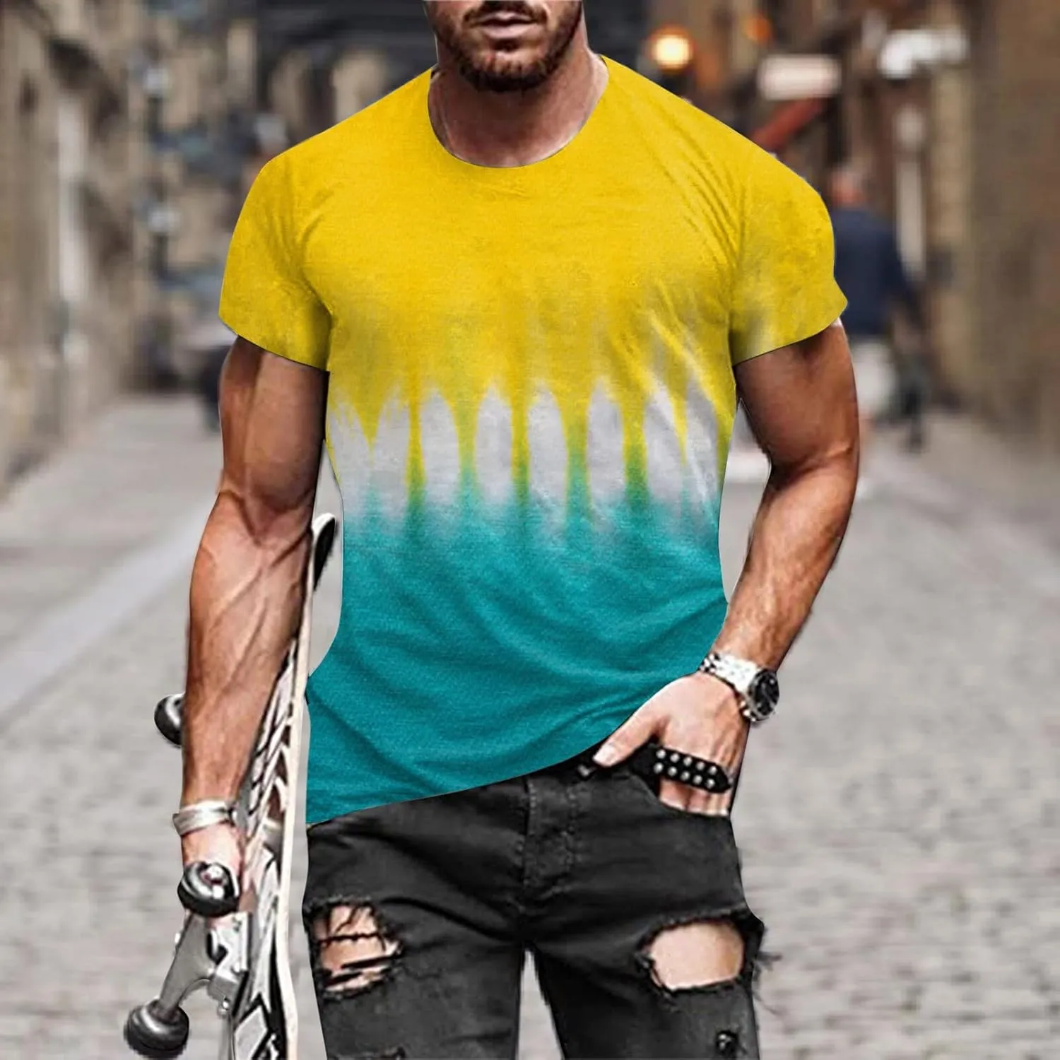 Graphic Tee Shirts for Men 2025 Fashion Short Sleeve Contrast Color Casual Shirt Loose Crewneck Beach Summer Tops