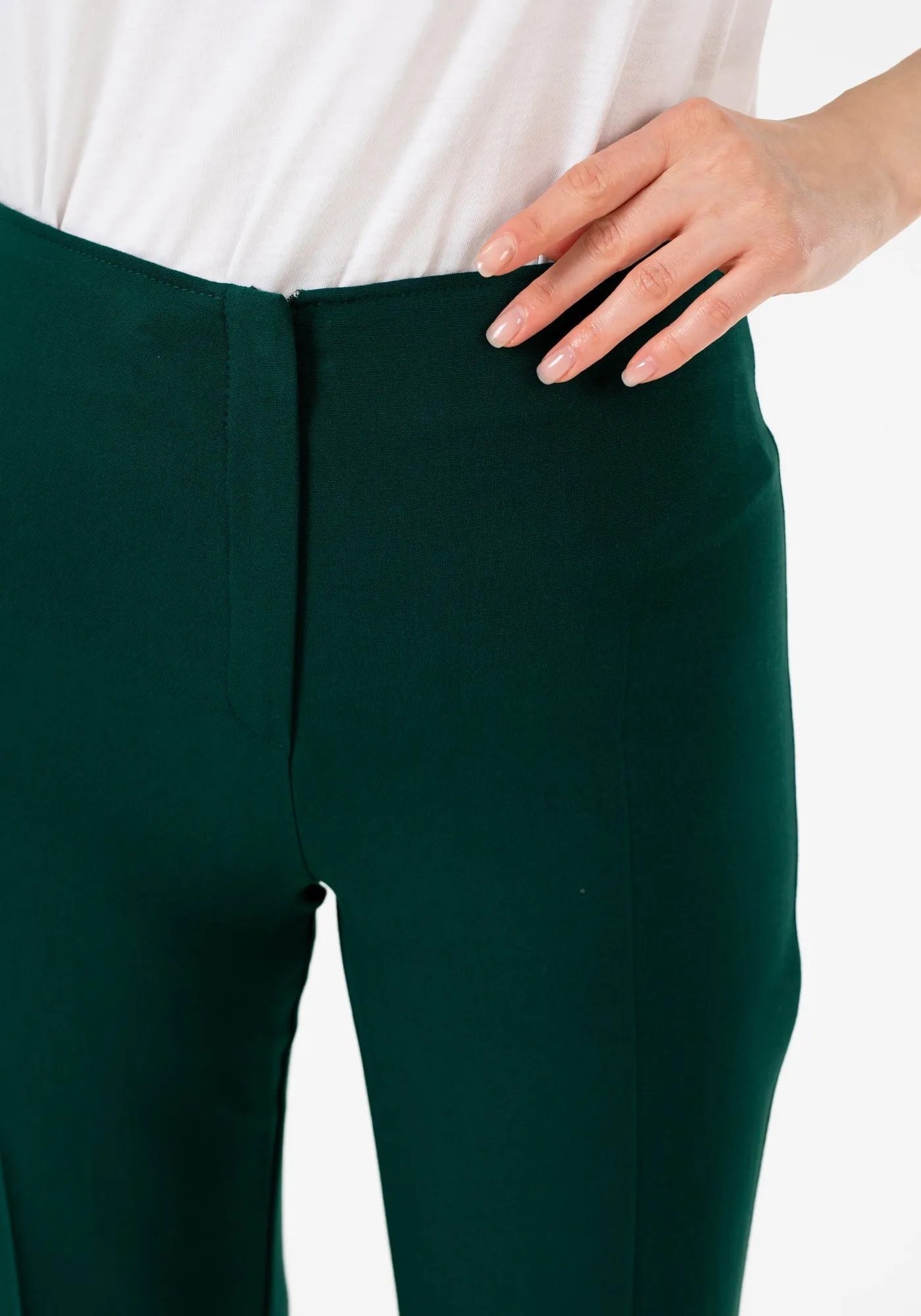 Green Bootcut Pants - High Waisted Flare Trousers