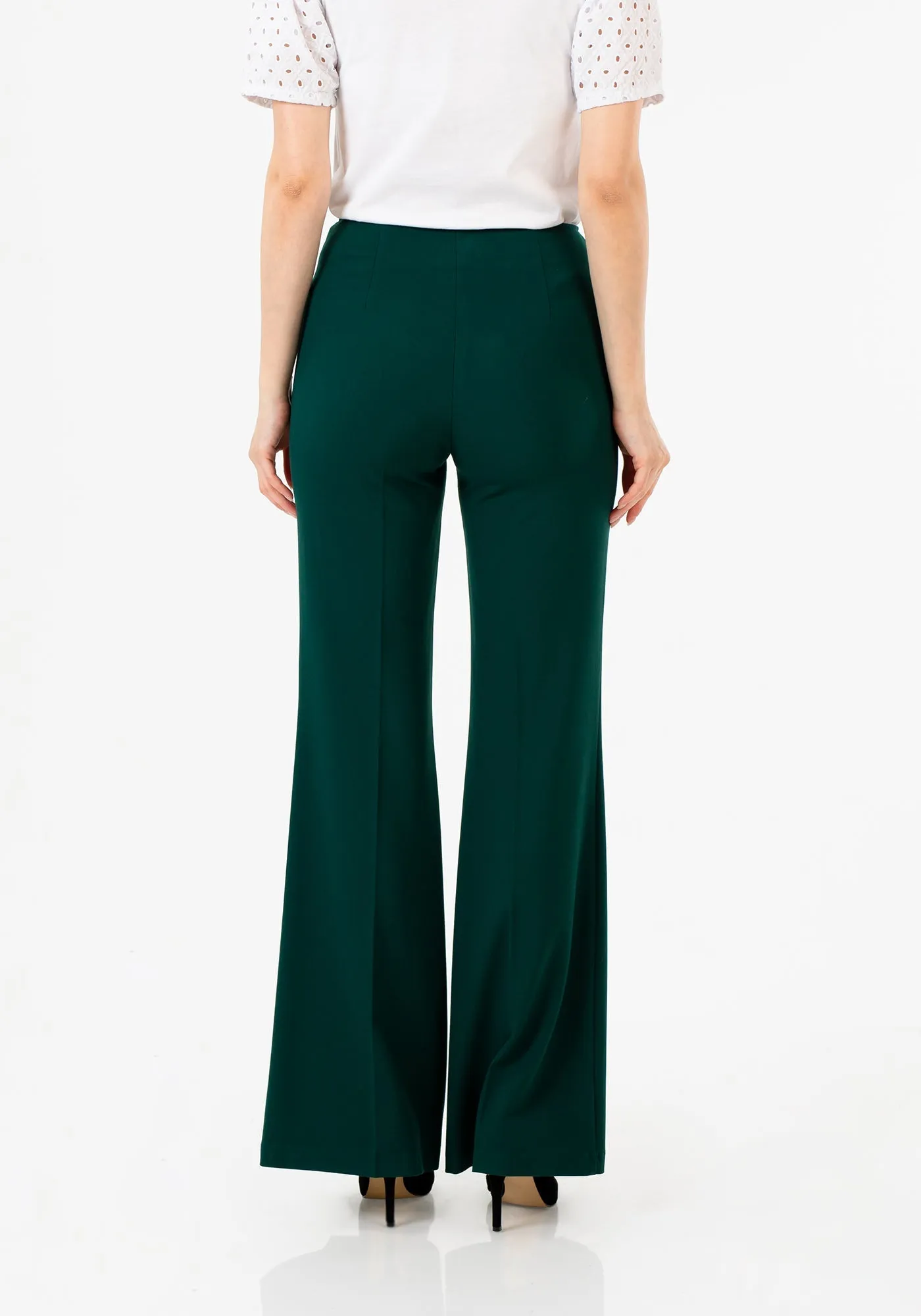 Green Bootcut Pants - High Waisted Flare Trousers