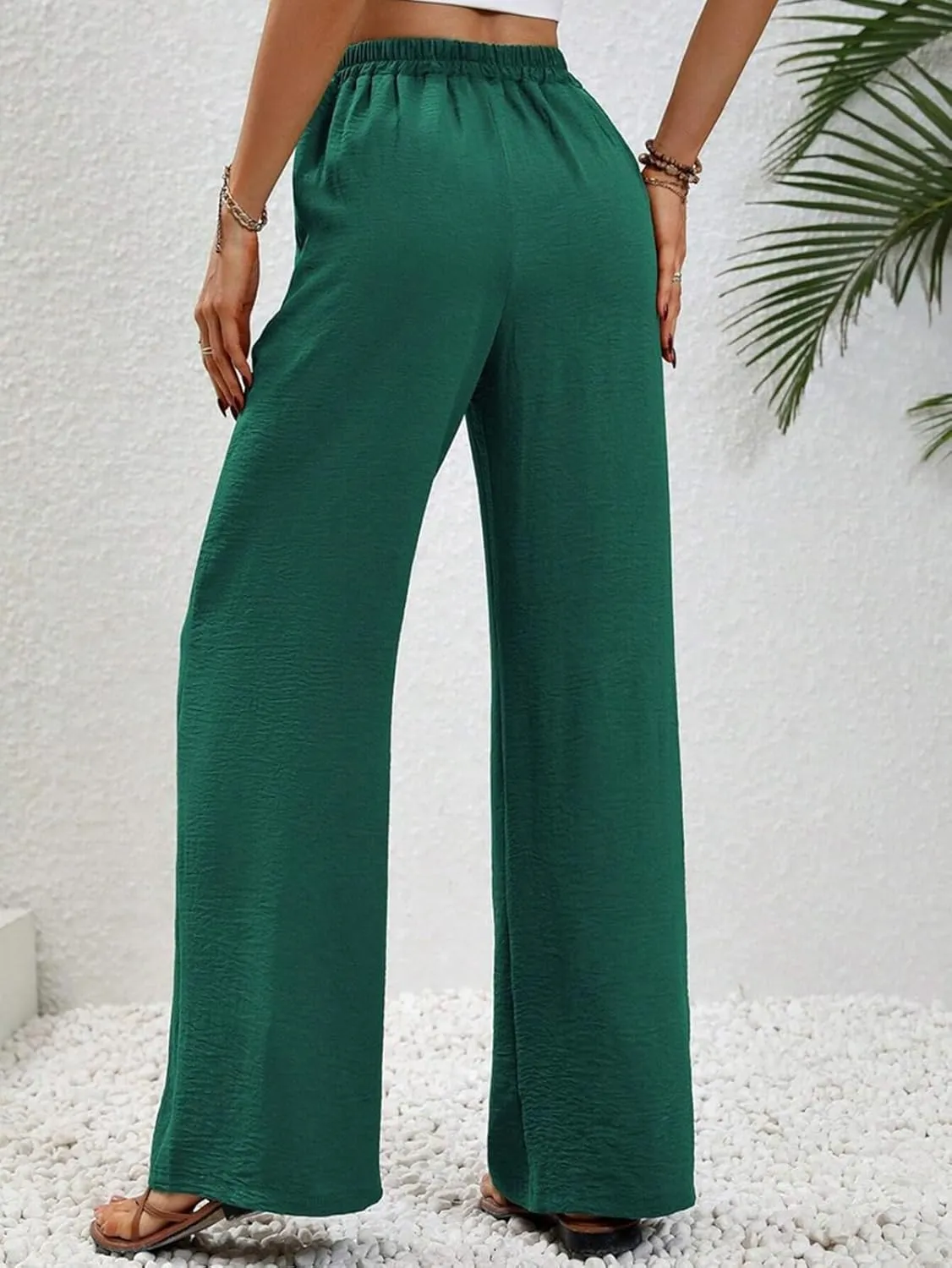 GUOLEZEEV Women Wide Leg Pants High Waisted Beach Pants Long Culottes Trendy Flowy Pants with Pockets