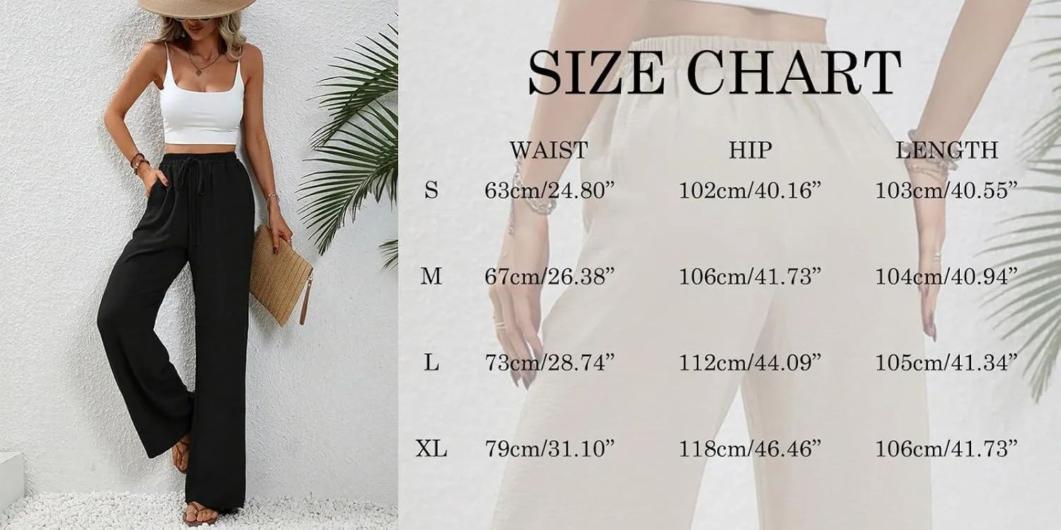 GUOLEZEEV Women Wide Leg Pants High Waisted Beach Pants Long Culottes Trendy Flowy Pants with Pockets