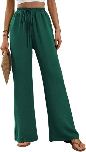 GUOLEZEEV Women Wide Leg Pants High Waisted Beach Pants Long Culottes Trendy Flowy Pants with Pockets
