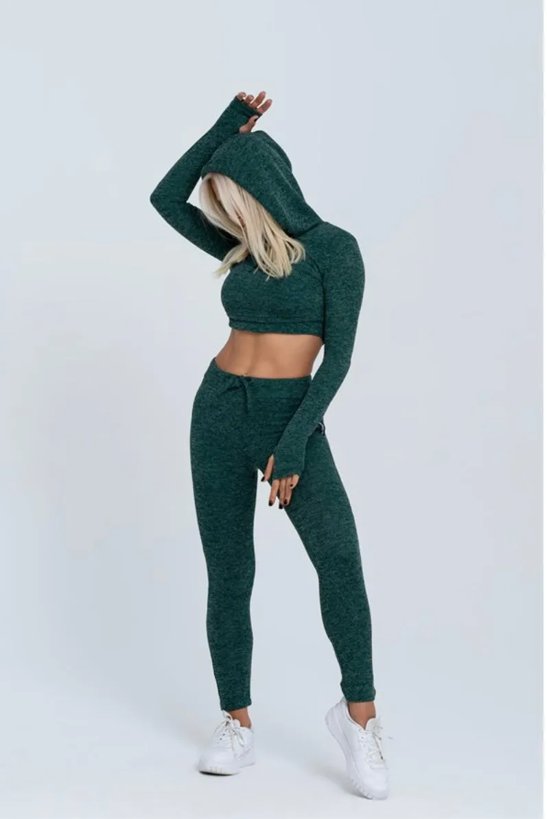 Gymwolves Women Track Suit Team | Set Of 3 | Bra | Hoodie | Bottom | | Green |