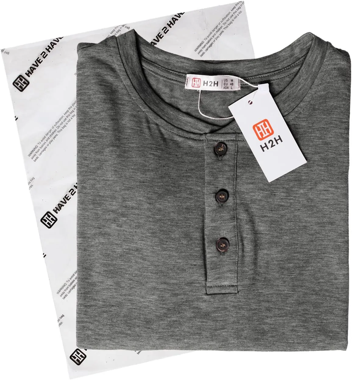H2H Mens Casual Premium Slim Fit Henley T-Shirts Short Sleeve Lightweight