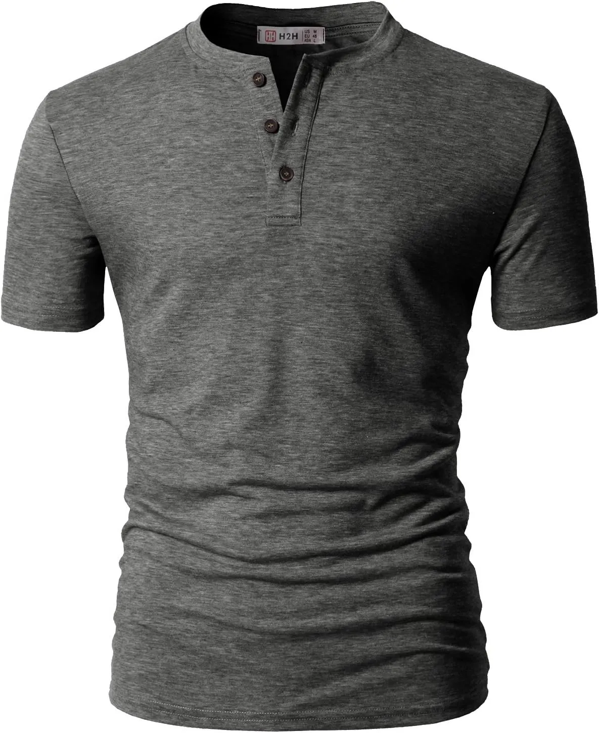 H2H Mens Casual Premium Slim Fit Henley T-Shirts Short Sleeve Lightweight