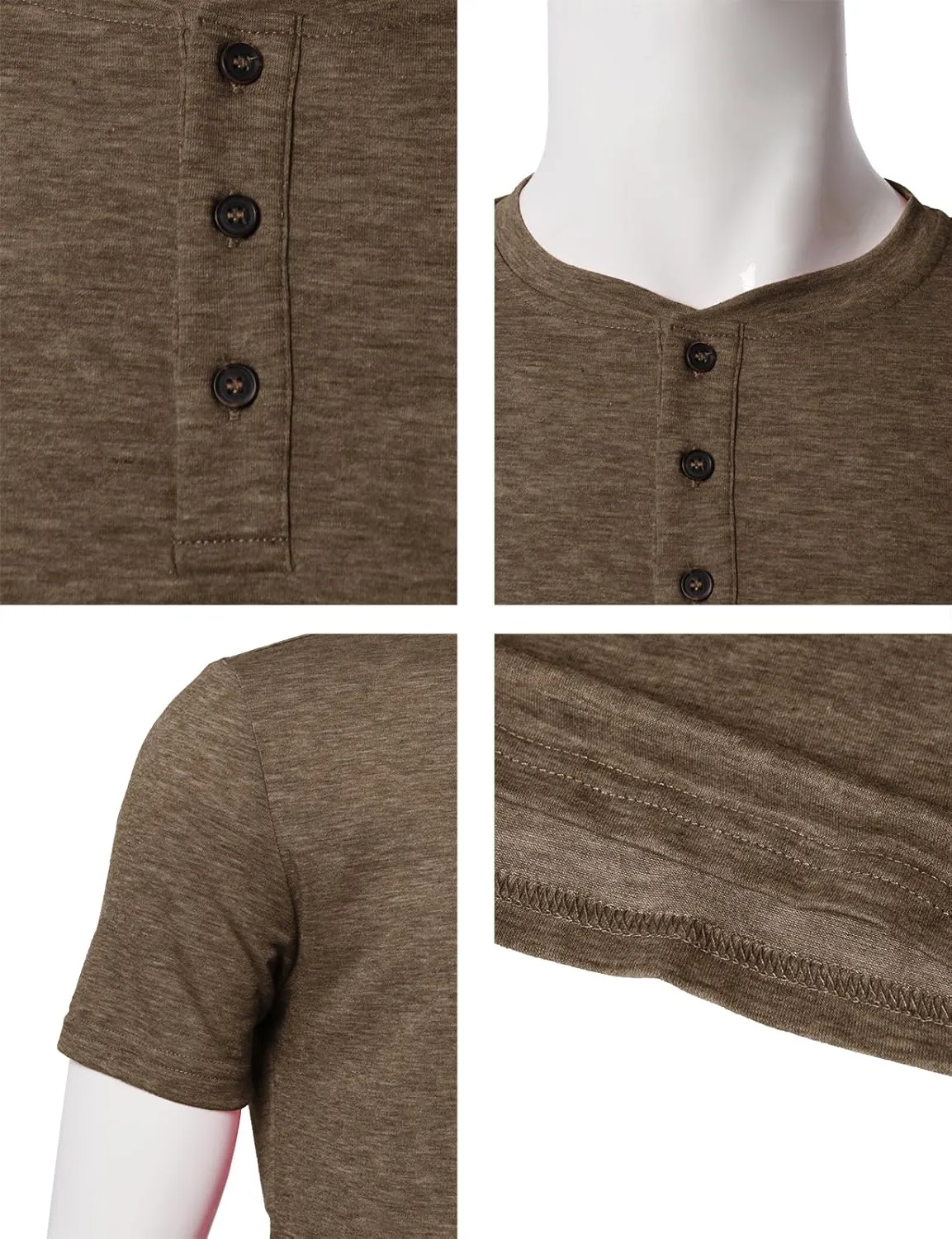 H2H Mens Casual Premium Slim Fit Henley T-Shirts Short Sleeve Lightweight