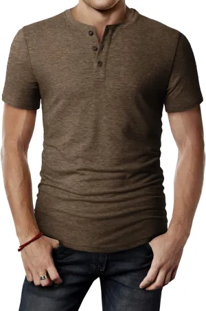 H2H Mens Casual Premium Slim Fit Henley T-Shirts Short Sleeve Lightweight