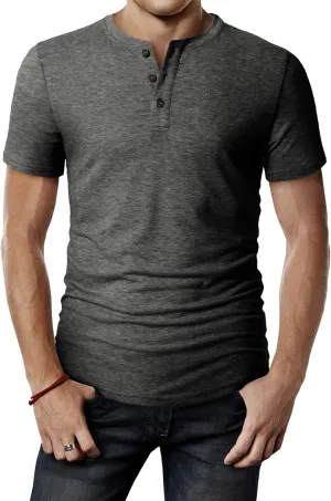 H2H Mens Casual Premium Slim Fit Henley T-Shirts Short Sleeve Lightweight