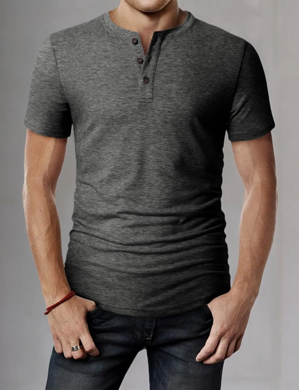H2H Mens Casual Premium Slim Fit Henley T-Shirts Short Sleeve Lightweight
