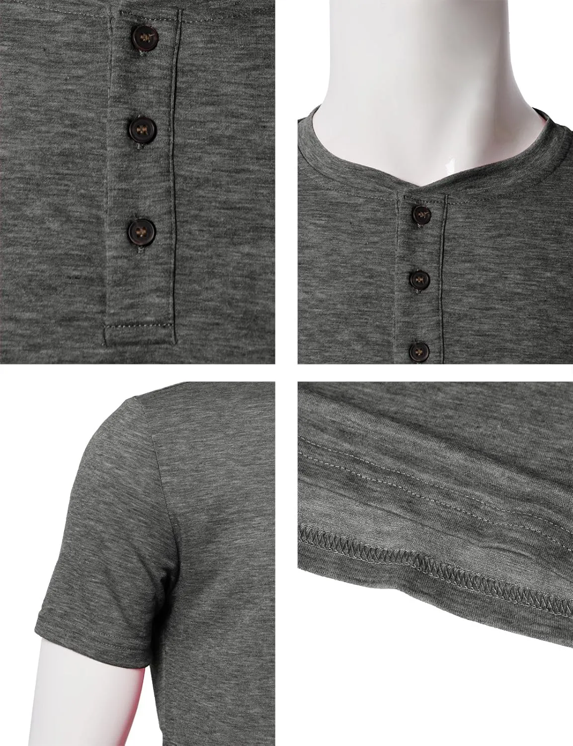 H2H Mens Casual Premium Slim Fit Henley T-Shirts Short Sleeve Lightweight