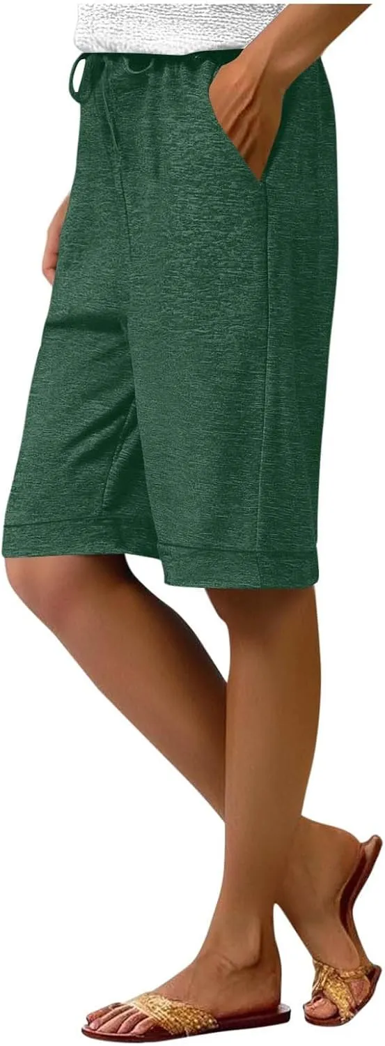 Half Shorts Pants for Women Trendy 2025 Summer Casual Shorts Elastic High Waisted Wide Leg Dressy Short with Pockets