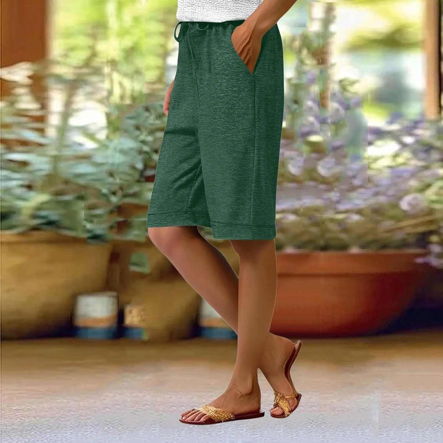 Half Shorts Pants for Women Trendy 2025 Summer Casual Shorts Elastic High Waisted Wide Leg Dressy Short with Pockets