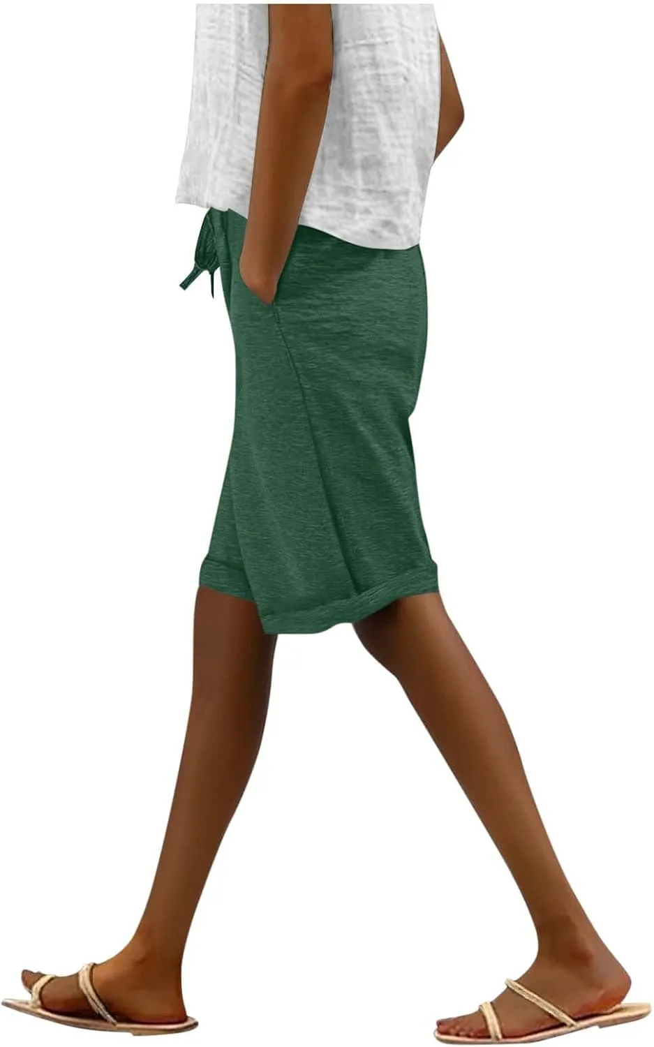 Half Shorts Pants for Women Trendy 2025 Summer Casual Shorts Elastic High Waisted Wide Leg Dressy Short with Pockets