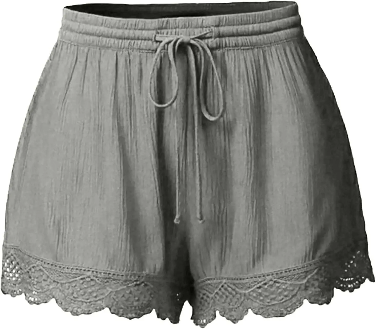 HAVUITYY Women Casual Shorts Summer Floral Lace Plus Size High Waist Drawstring Dressy Yoga Shorts Soft Trendy Beach Clothes