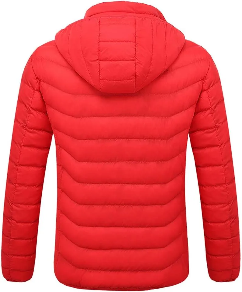 Heated Jackets for Men Lightweight Cotton Padded Coat Zip Hooded Down Outerwear with 5V Smart Usb Not Include Charger
