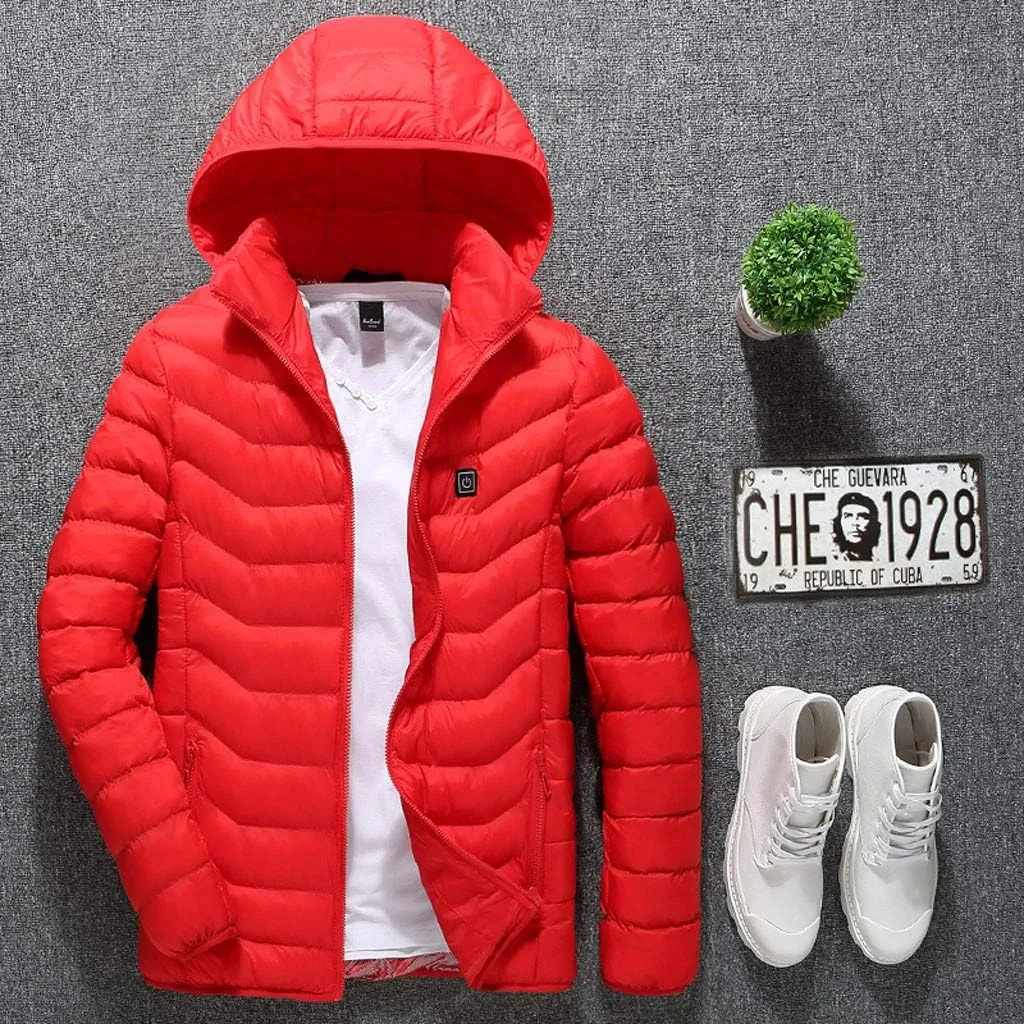 Heated Jackets for Men Lightweight Cotton Padded Coat Zip Hooded Down Outerwear with 5V Smart Usb Not Include Charger