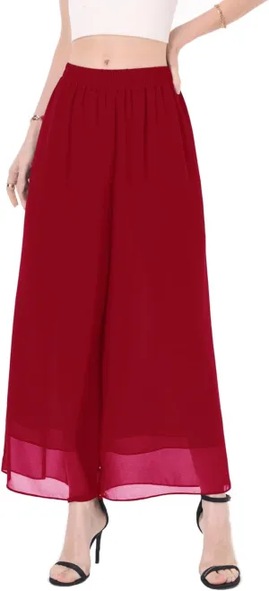 heipeiwa Women's Capris Crop Chiffon Pants Summer Beach Vacation Culottes Casual Dress Wide Leg Palazzo Pants