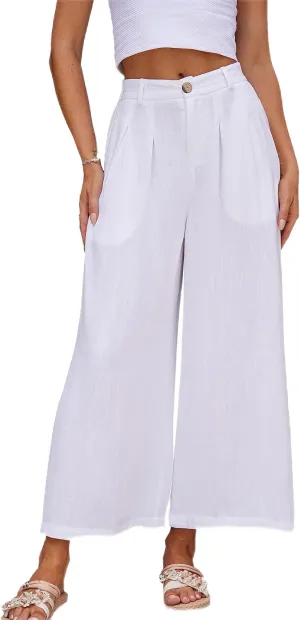 heipeiwa Women's Summer Capris Cotton Linen Pants Wide Leg Palazzo Culottes Pants Linen Casual Dress Flowy Pant