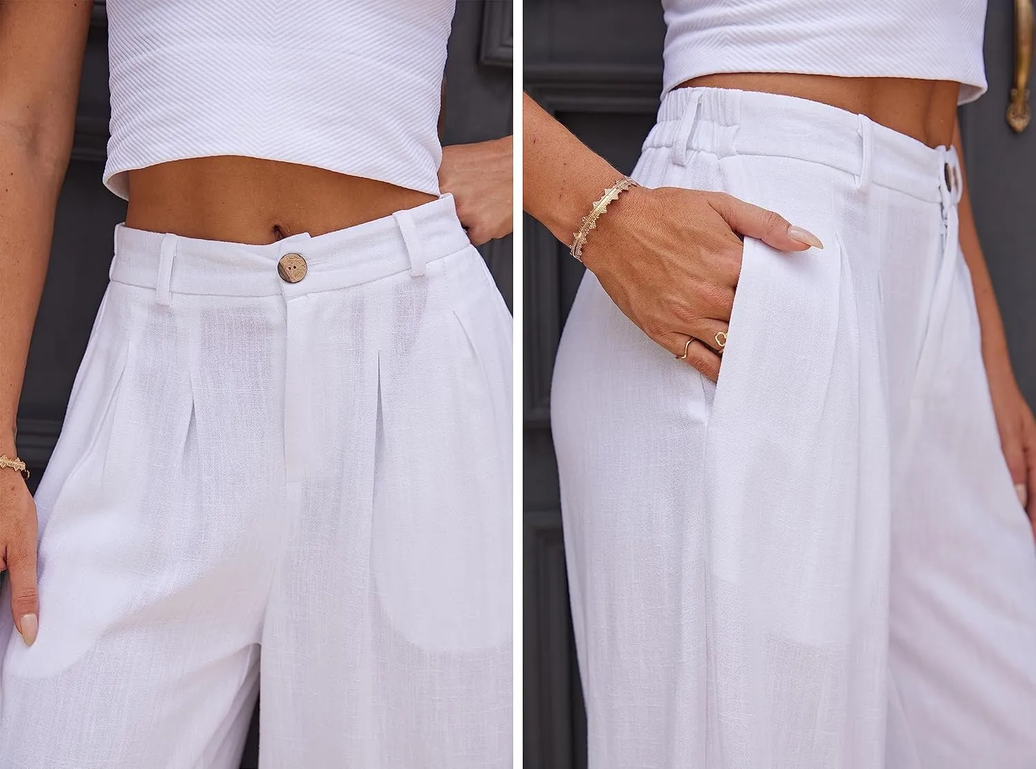 heipeiwa Women's Summer Capris Cotton Linen Pants Wide Leg Palazzo Culottes Pants Linen Casual Dress Flowy Pant
