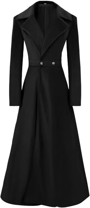 HGps8w Women Vintage Velvet Trench Coat Double Breasted Swing Dress Jacket Winter Warm Long Overcoat Windbreaker