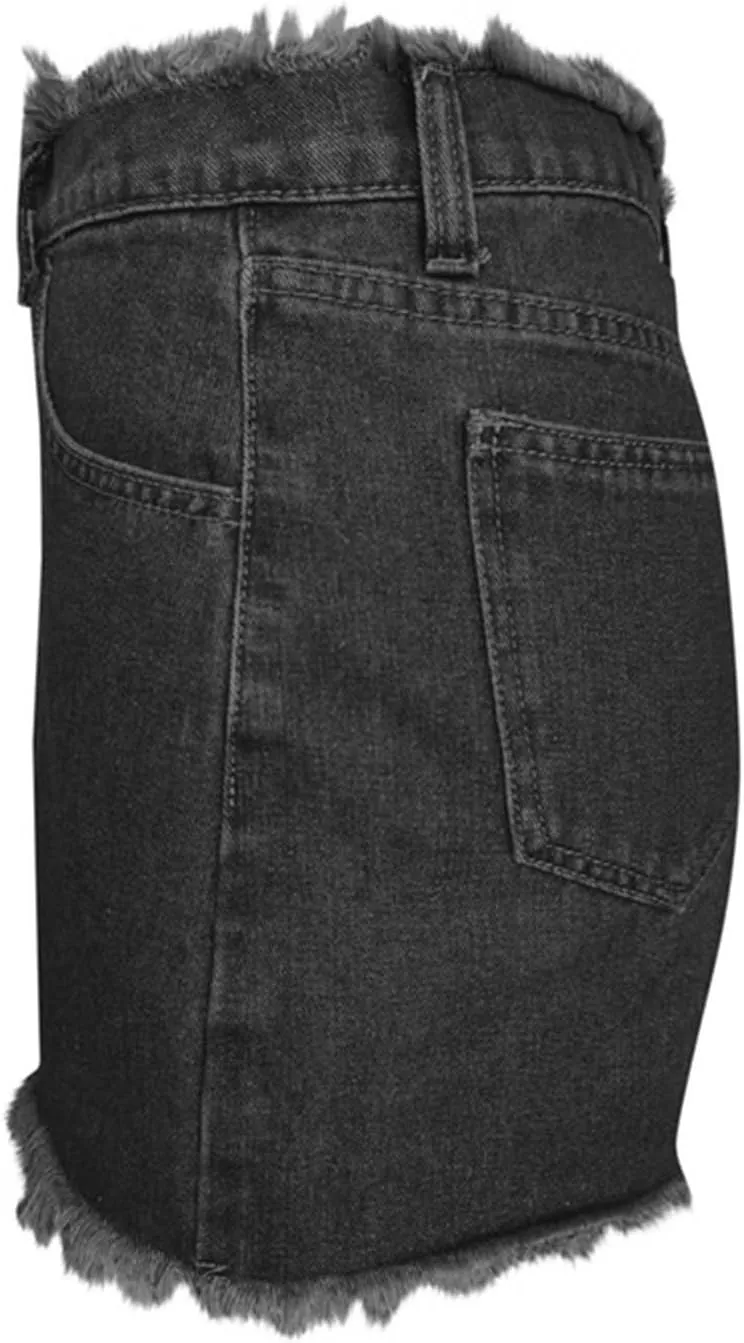 HGps8w Women's Raw Hem Rippe High Waisted Jean Shorts Trendy Casual 2025 Summer Stretchy Distressed Denim Shorts with Pockets