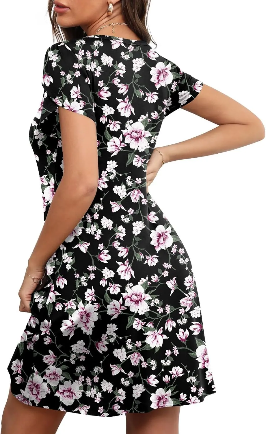 HOTGIFT 2025 Womens Dress Summer Short Sleeve Crewneck Sundress with Pockets M-4XL