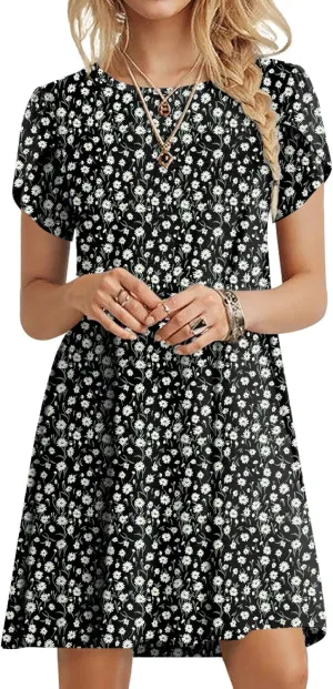 HOTGIFT 2025 Womens Dress Summer Short Sleeve Crewneck Sundress with Pockets M-4XL