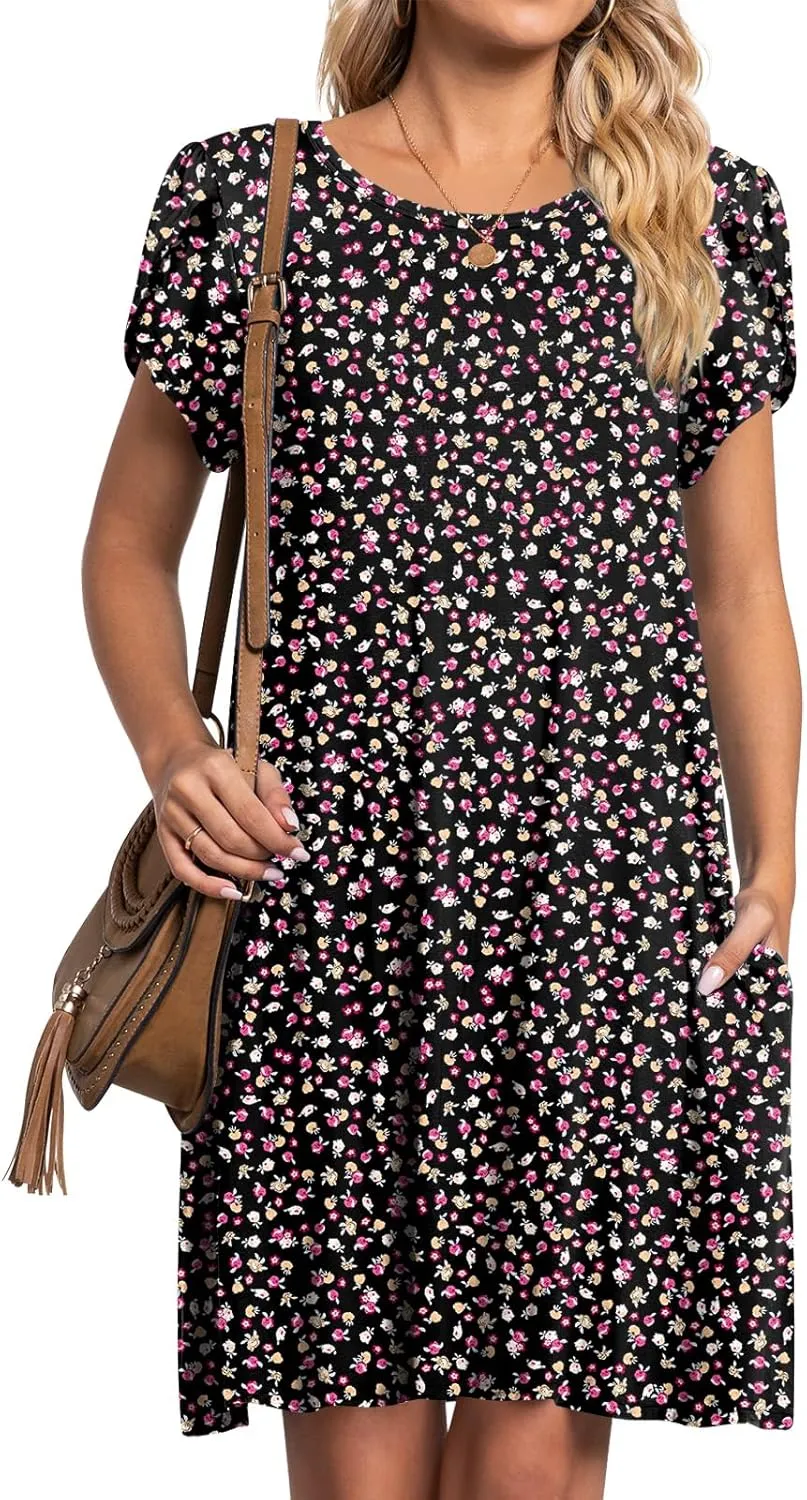 HOTGIFT 2025 Womens Dress Summer Short Sleeve Crewneck Sundress with Pockets M-4XL