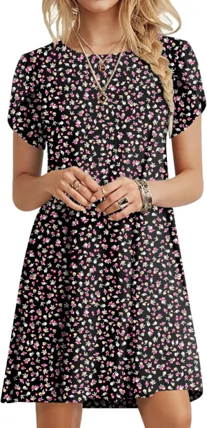 HOTGIFT 2025 Womens Dress Summer Short Sleeve Crewneck Sundress with Pockets M-4XL